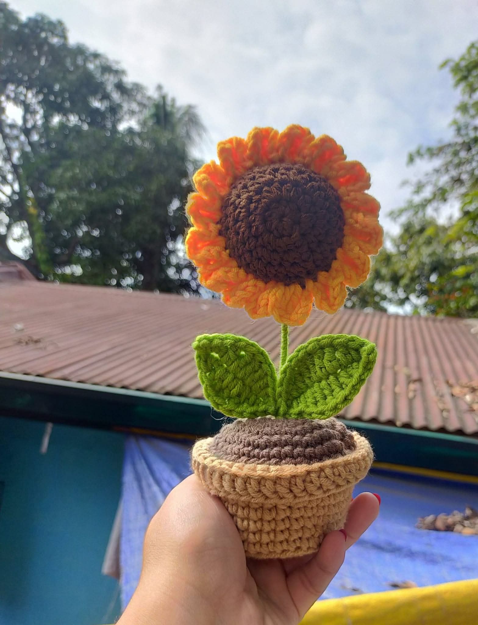 Crochet Sunflower in a Pot 5"